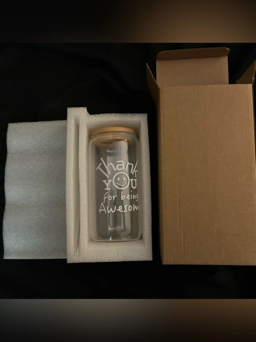 Thank You for Being Awesome Clear Drinking Glass Tumbler Bamboo Lid & Straw
